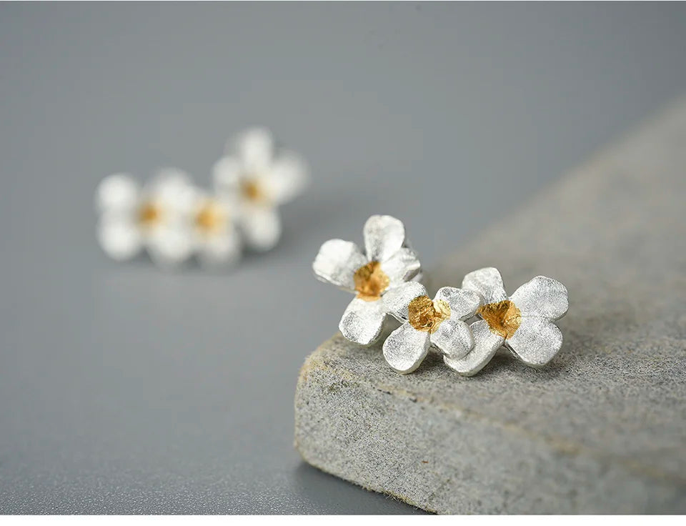 Handmade Sterling Silver Floral Earrings with Dual Gold Plating – Elegant Nature‑Inspired Jewelry