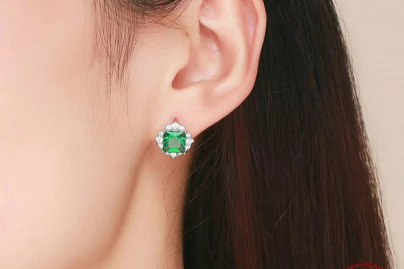 Green Square Zircon Stud earring