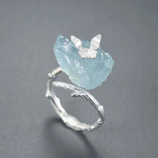 Adjustable Aquamarine Butterfly Ring – Original 925 Sterling Silver Luxury Gemstone Jewelry for Women