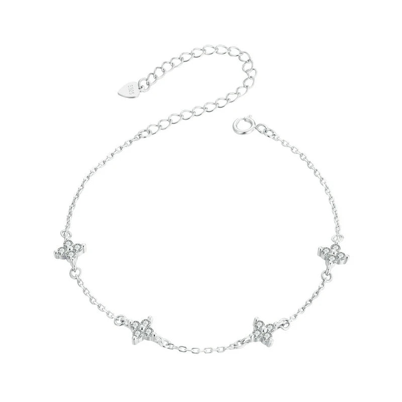 White Gold Plated Shiny Zircon Flower Bracelet