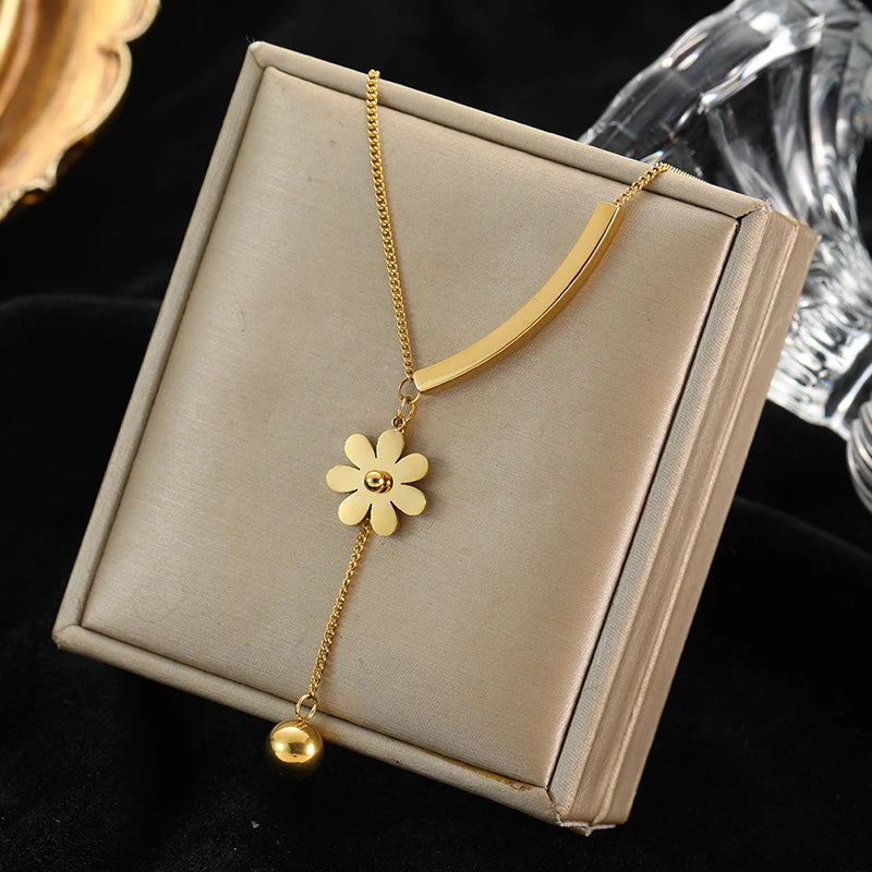 Gold Color Hollow Ball Beads Pendant Necklace