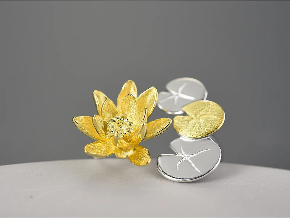 Silver Dating Elegant Water Lily Flower Adjustable Rings