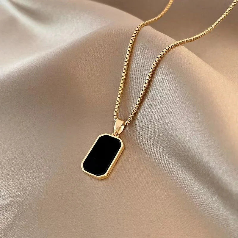 Korean Black Geometric Pendant Necklace