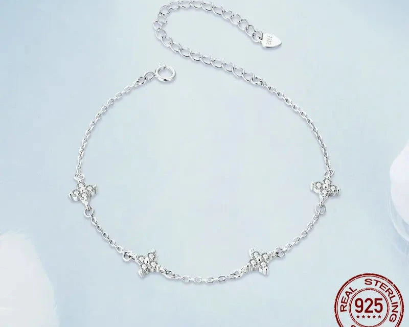 White Gold Plated Shiny Zircon Flower Bracelet