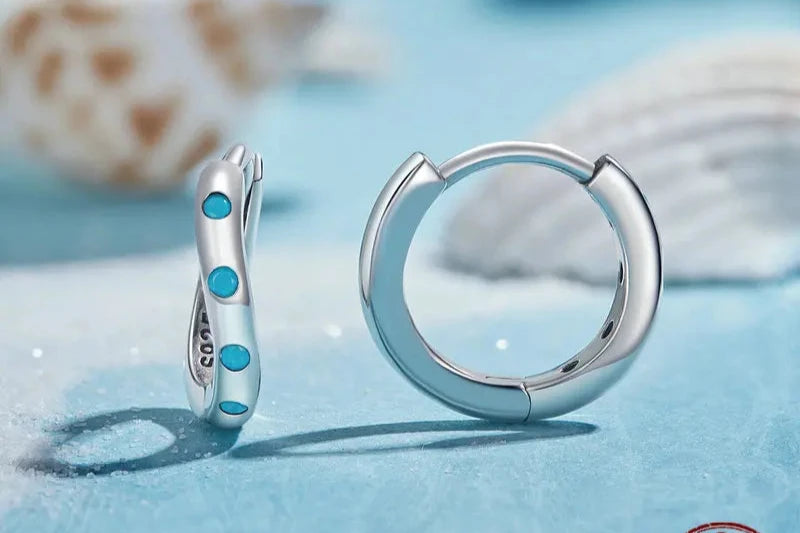 Blue Turquoise Hoop Earrings