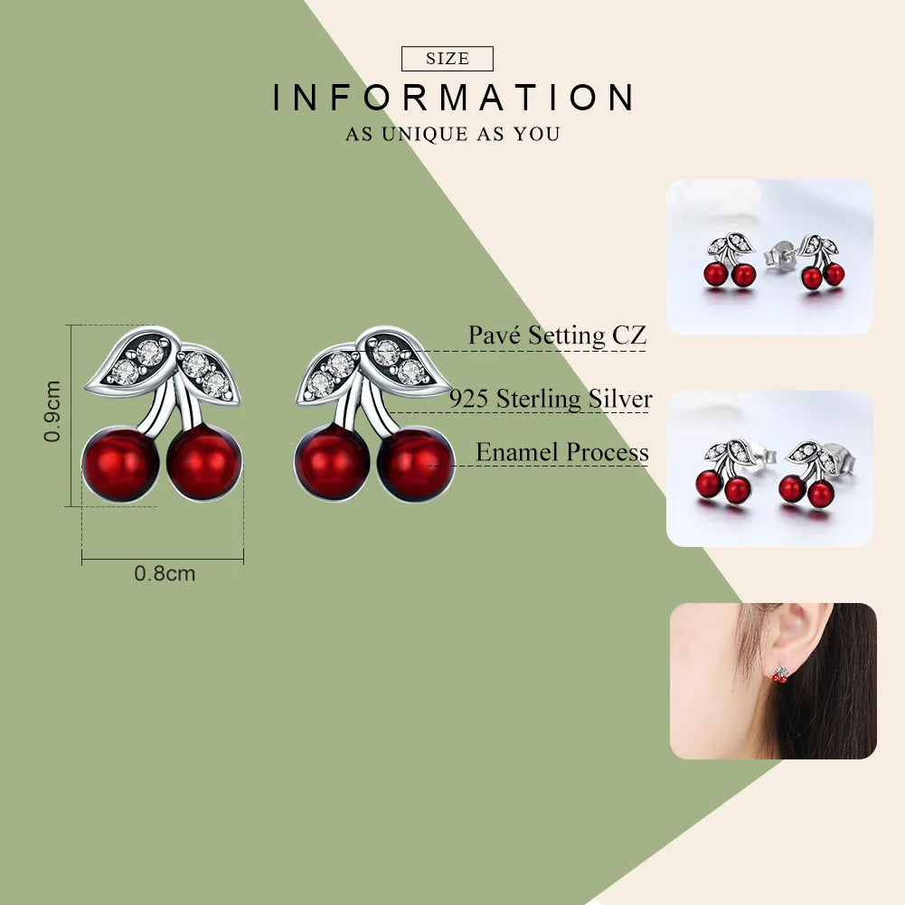 Cherry Red Enamel & CZ Stud Earrings