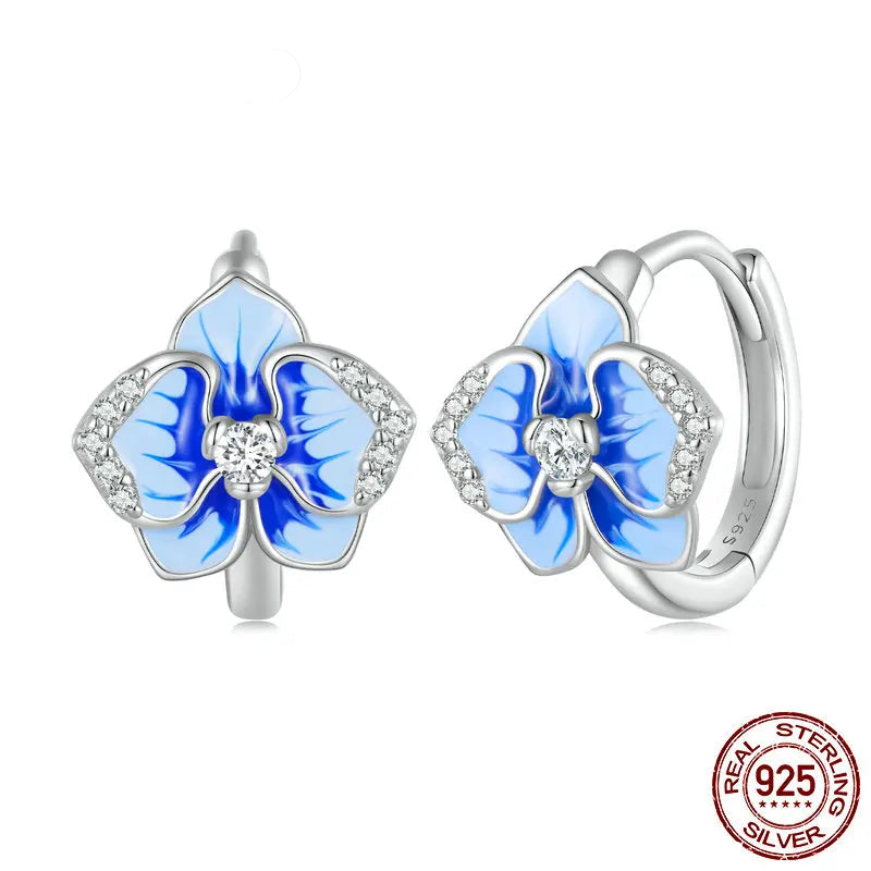 Blue Butterfly Orchid Ear Clips