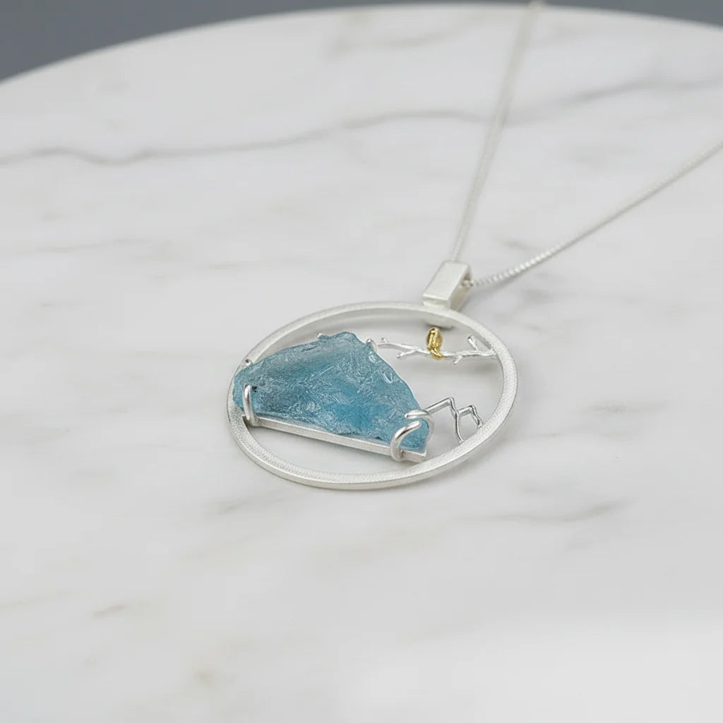 pendant necklace with blue stone in 925 sterling silver
