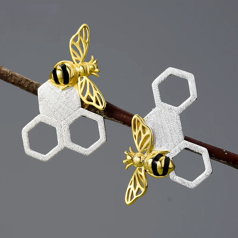 Honeycomb and Bee Stud Earrings
