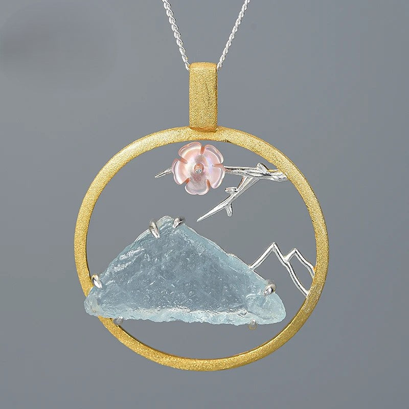 Natural Raw Stone Bird Whisper Pendant / Real 925 Sterling Silver