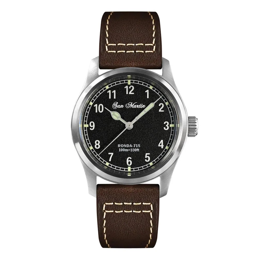 San Martin Pilot Watch 37mm – RONDA Quartz, Luminous, 10 Bar