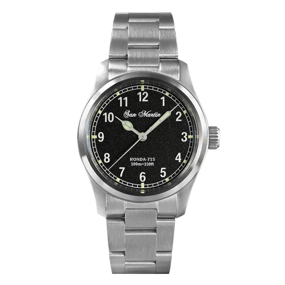 San Martin Pilot Watch 37mm – RONDA Quartz, Luminous, 10 Bar