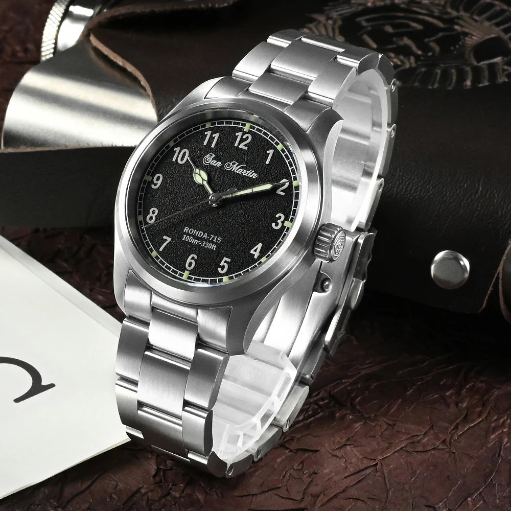 San Martin Pilot Watch 37mm – RONDA Quartz, Luminous, 10 Bar