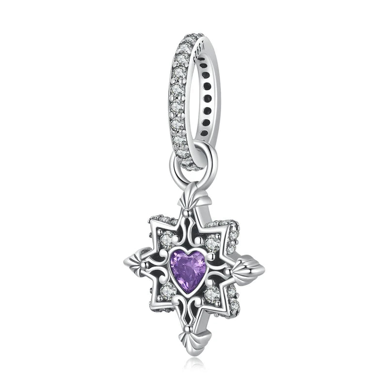 925 Sterling Silver Purple Shining Stone Collection Charms