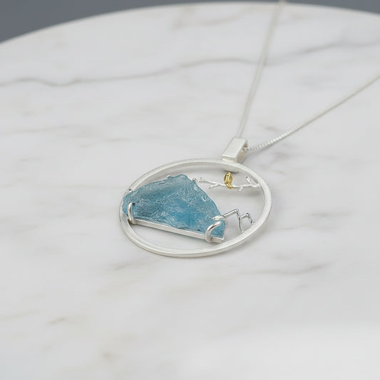 pendant necklace with blue stone in 925 sterling silver