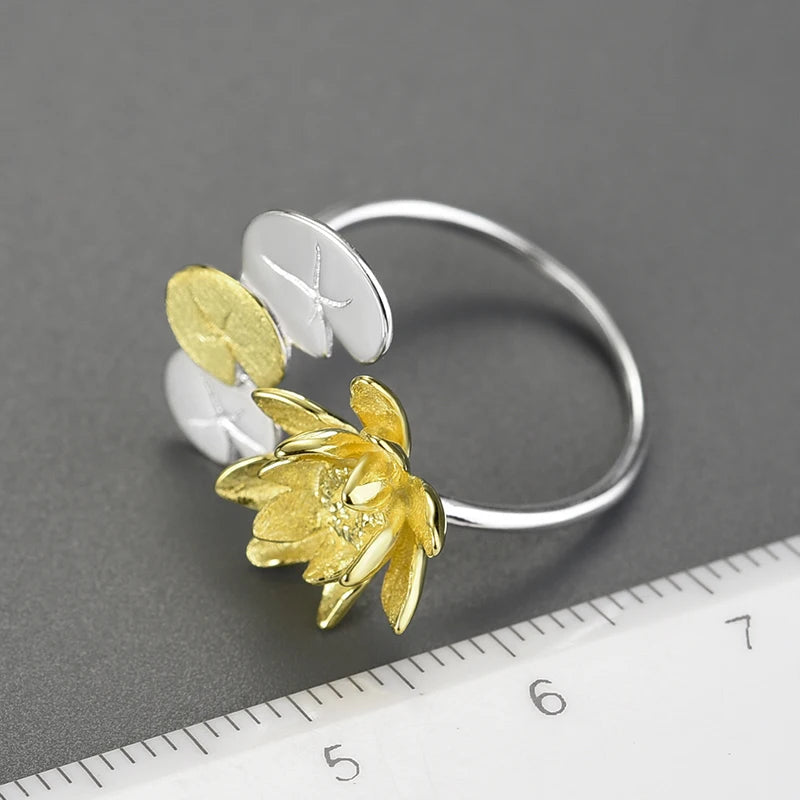 Silver Dating Elegant Water Lily Flower Adjustable Rings