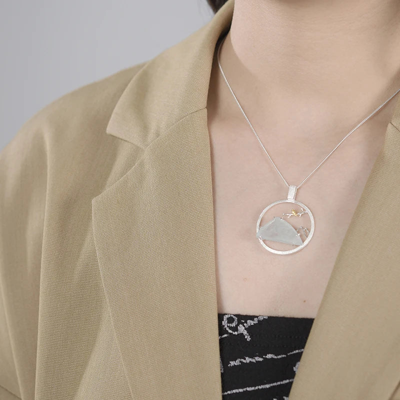 Natural Raw Stone Bird Whisper Pendant / Real 925 Sterling Silver