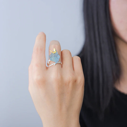 Aquamarine Flower Ring