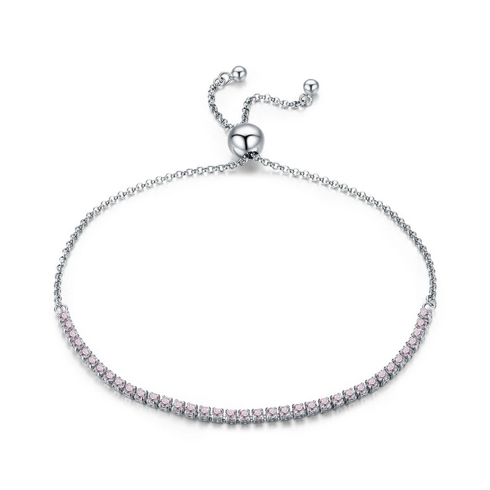 925 sterling silver CZ jewelry bracelet featuring a row of sparkling cubic zirconia stones and an adjustable slider chain in a classic tennis bracelet design.
