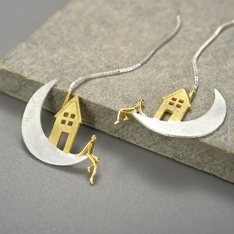 Home on the Moon Hanging Drop Earrings