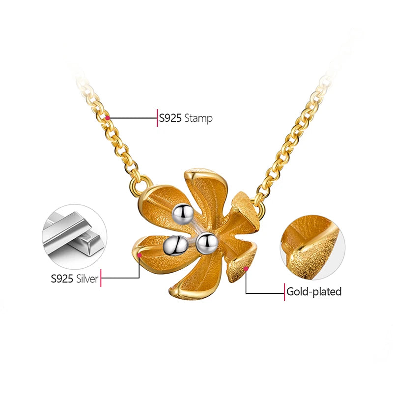 Handmade Gold Plated Silver Sakura Flower Necklace | Elegant Floral Pendant in Gold & Silver Designer Original Fine Jewelry