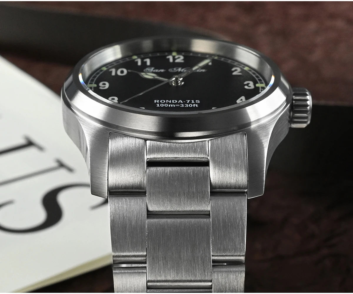 San Martin Pilot Watch 37mm – RONDA Quartz, Luminous, 10 Bar