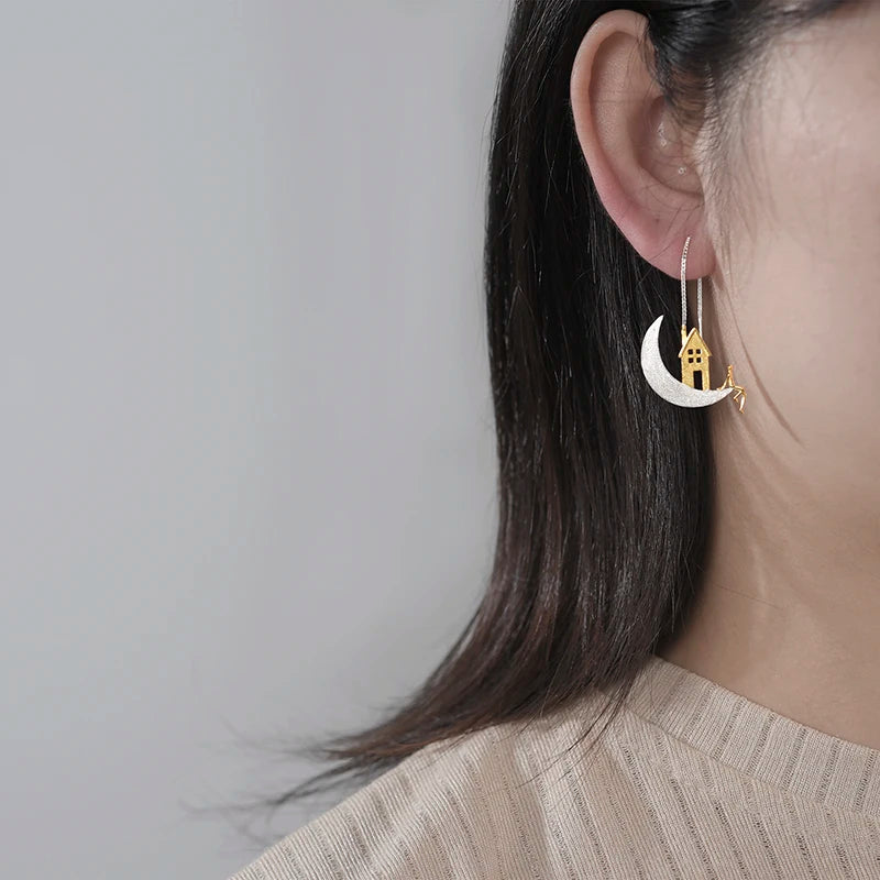 Home on the Moon Hanging Drop Earrings