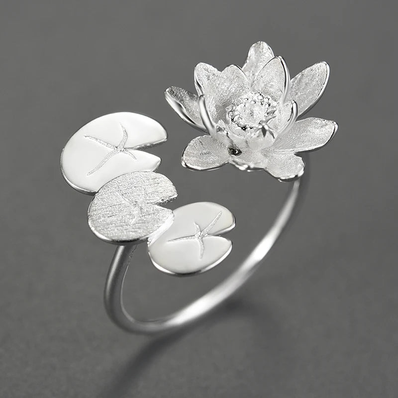 Silver Dating Elegant Water Lily Flower Adjustable Rings