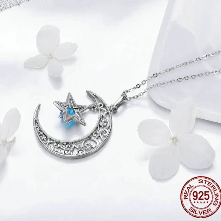 925 Sterling Silver Sparkling Moon And Star