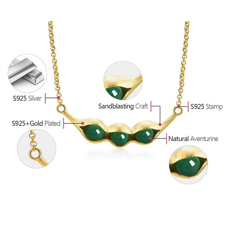 Natural Aventurine Necklace 925 Sterling Silver Gold Plated Handmade  Jewelry
