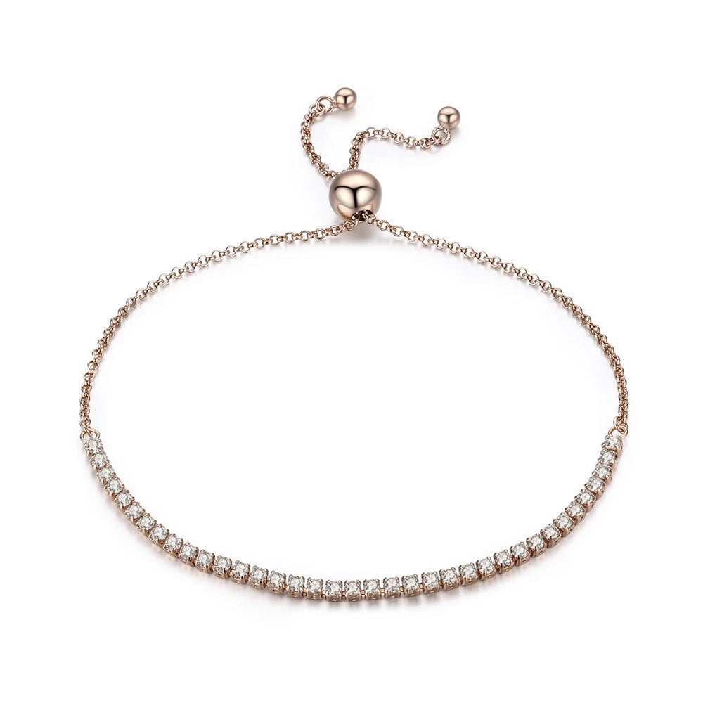 925 sterling silver CZ jewelry bracelet featuring a row of sparkling cubic zirconia stones and an adjustable slider chain in a classic tennis bracelet design.