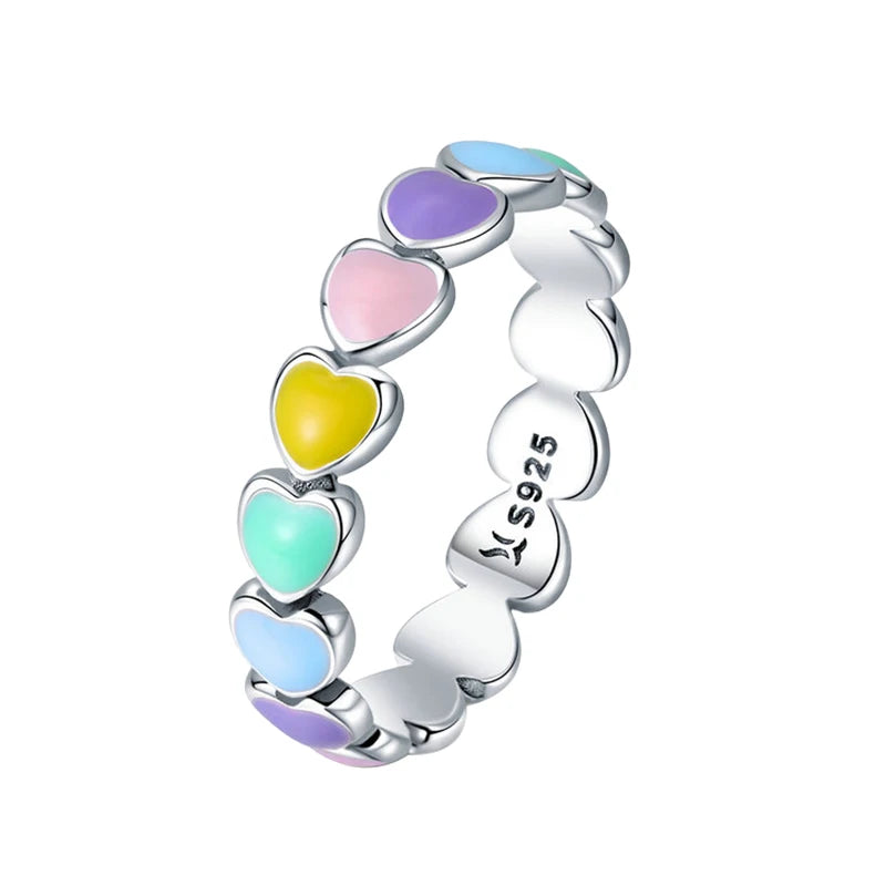 925 Sterling Silver Cute Rainbow Heart Finger Ring