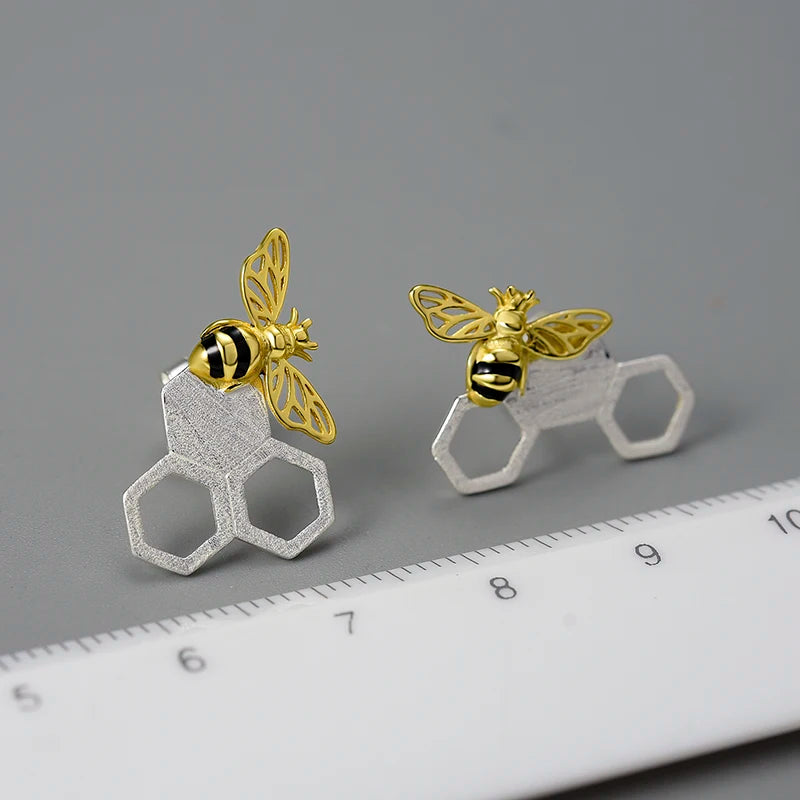 Honeycomb and Bee Stud Earrings