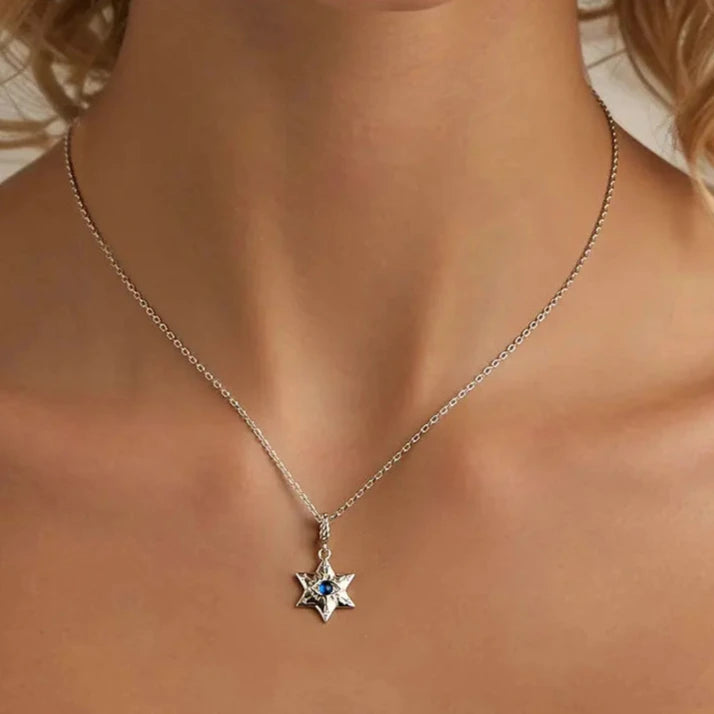 925 Sterling Silver Star of David Evil Eye Necklace