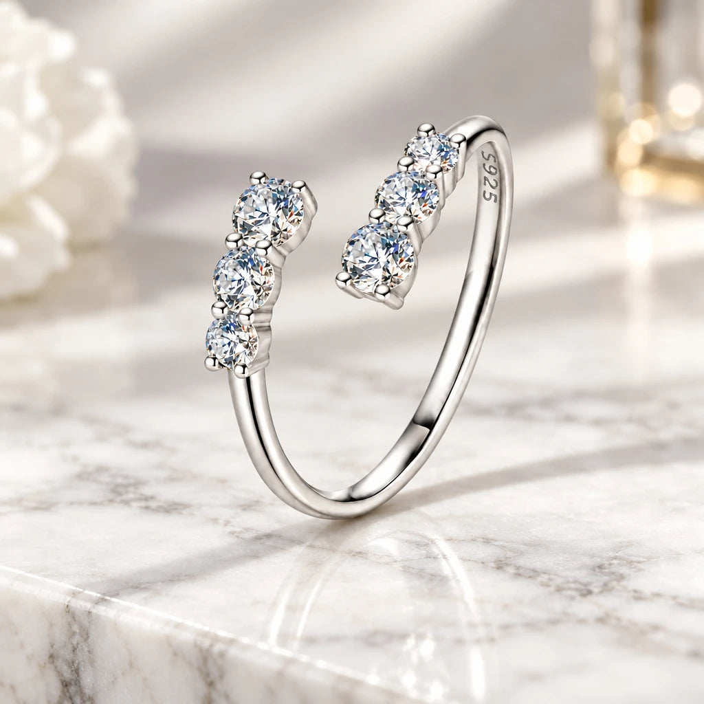 Jewelry Moissanite Open Wrap Ring in 925 Sterling Silver for Women Excellent Cut Adjustable Ring, White Gold Plated