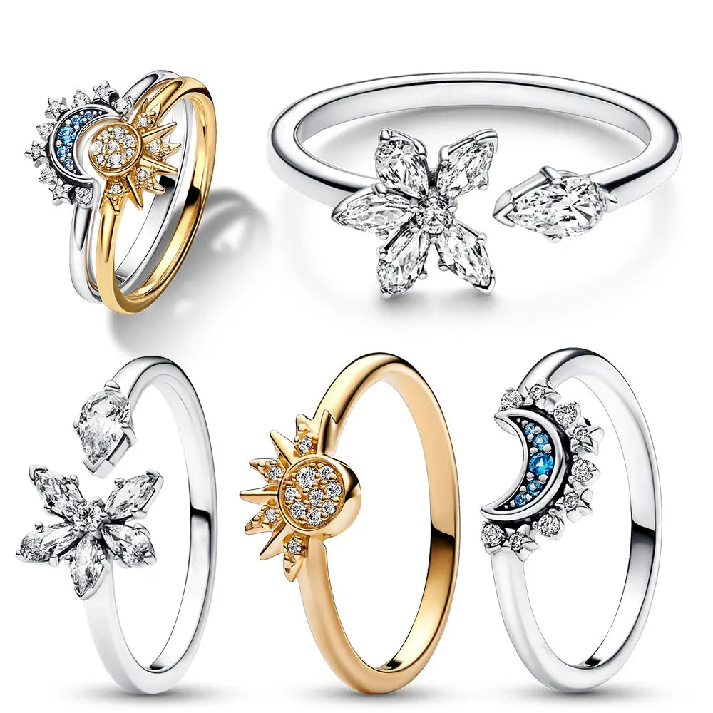 Flower Sun Moon Star Combo Rings