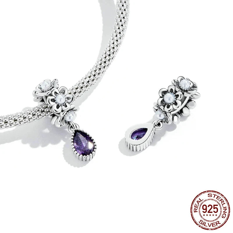 925 Sterling Silver Purple Shining Stone Collection Charms