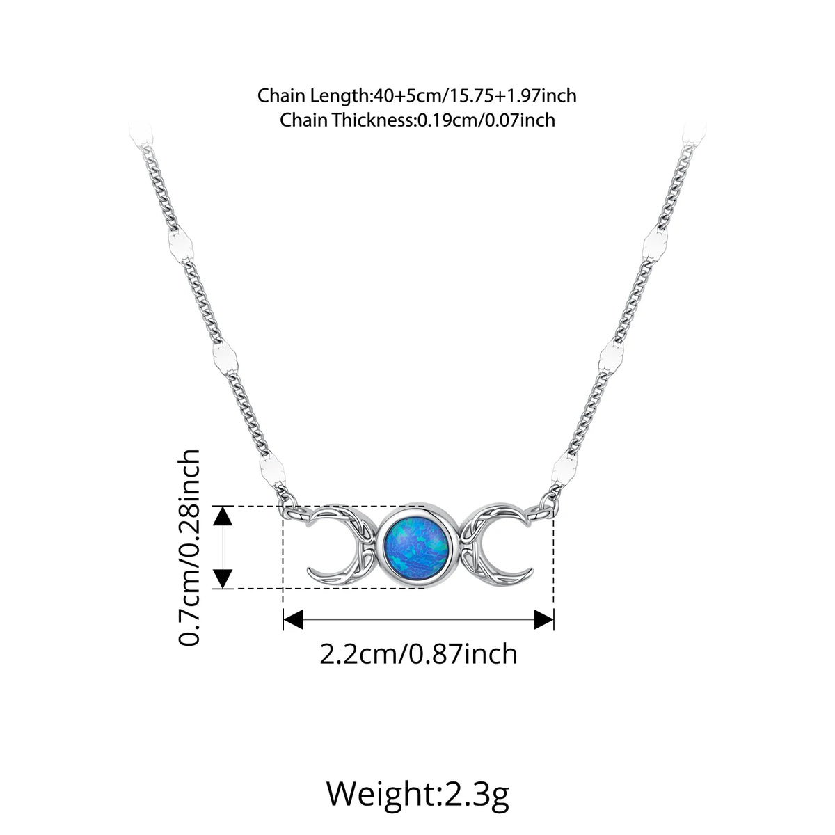 925 Sterling Silver Triple Moon Goddess Necklace with Turquoise Stone | White Gold Plated Pendant-jewelry