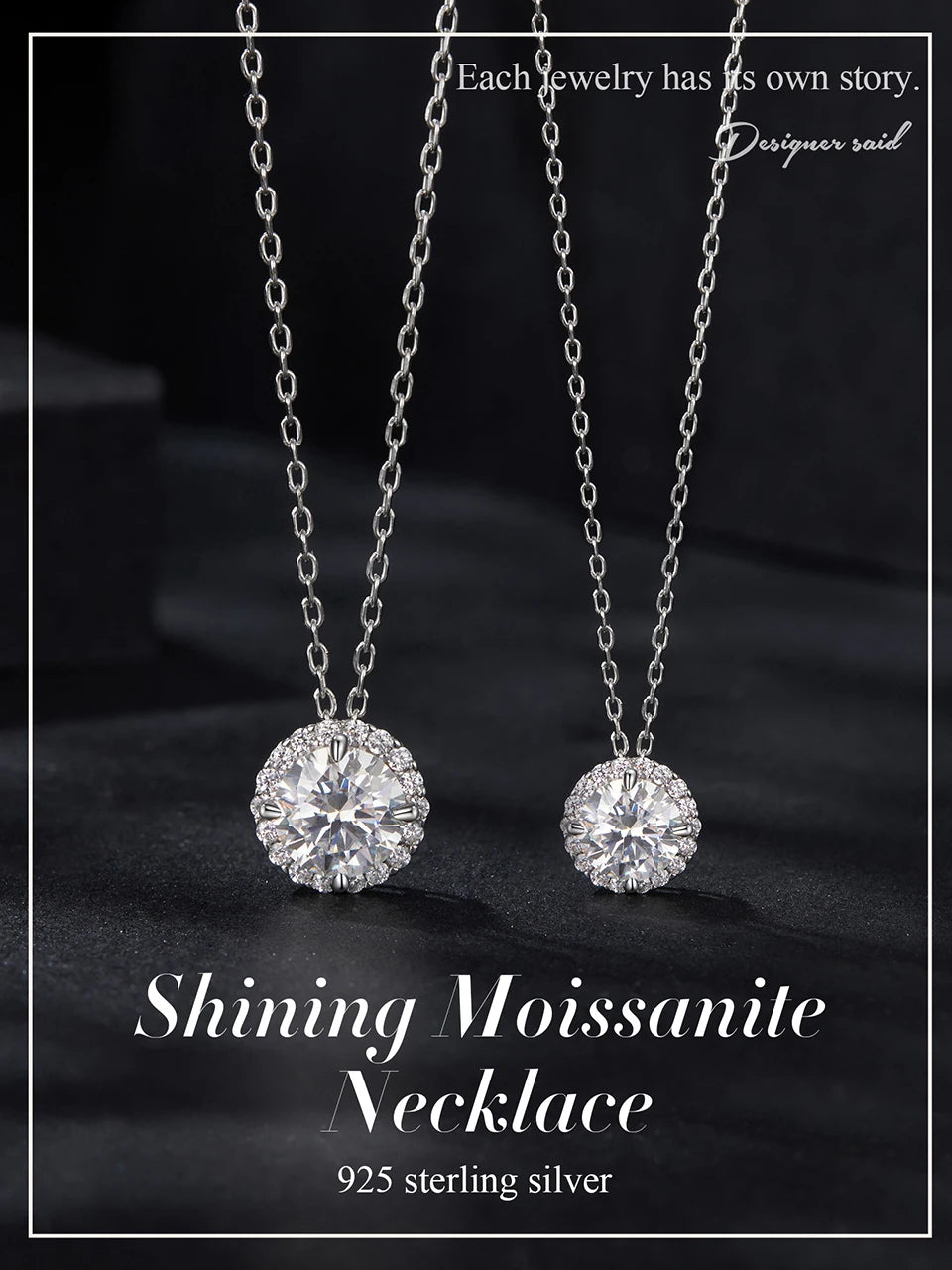 Moissanite Adjustable  Necklace, White Gold Plated/ 925 Silver jewelry