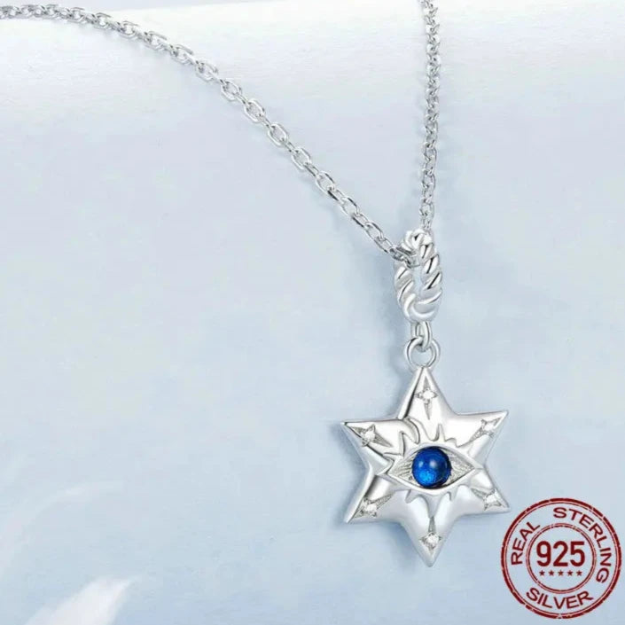 925 Sterling Silver Star of David Evil Eye Necklace