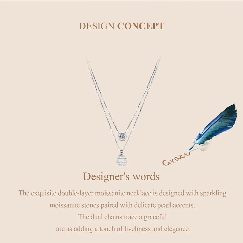 Double Layer Necklace, White Gold Plated - 925 Silver Pearl-Jewelry