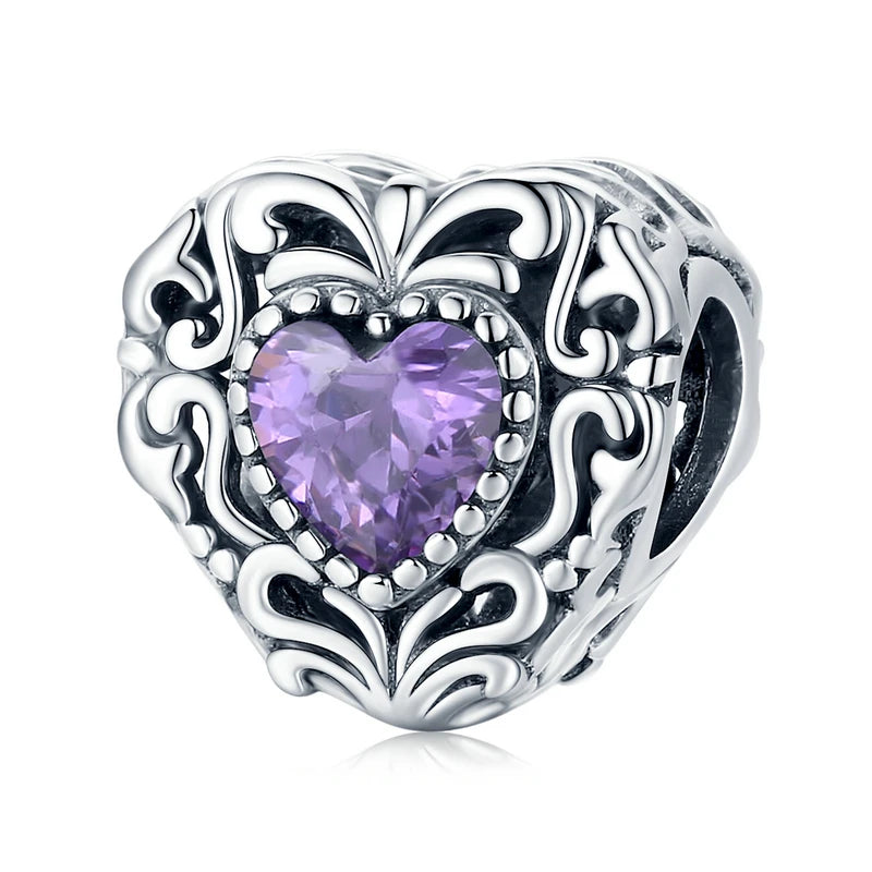 925 Sterling Silver Purple Shining Stone Collection Charms