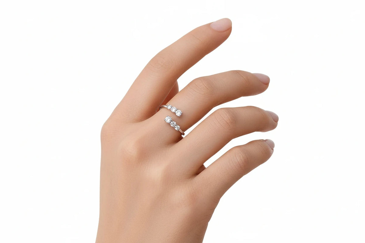 Jewelry Moissanite Open Wrap Ring in 925 Sterling Silver for Women Excellent Cut Adjustable Ring, White Gold Plated