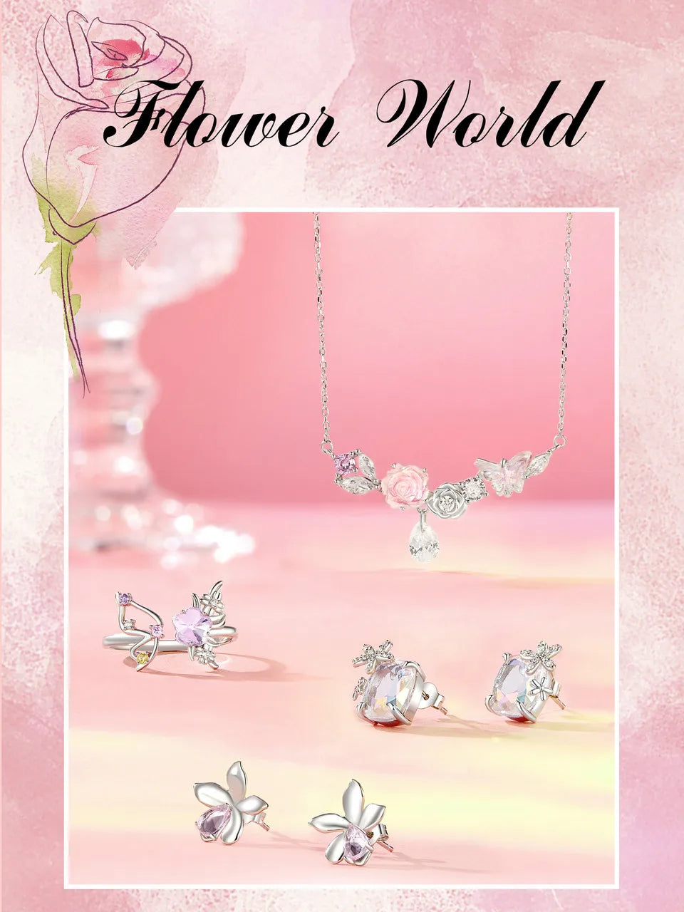 925 Sterling Silver Romantic Flower Necklace