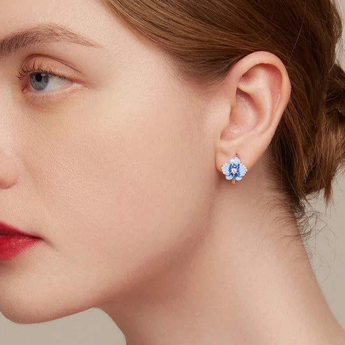 Blue  Butterfly Orchid Ear Clips
