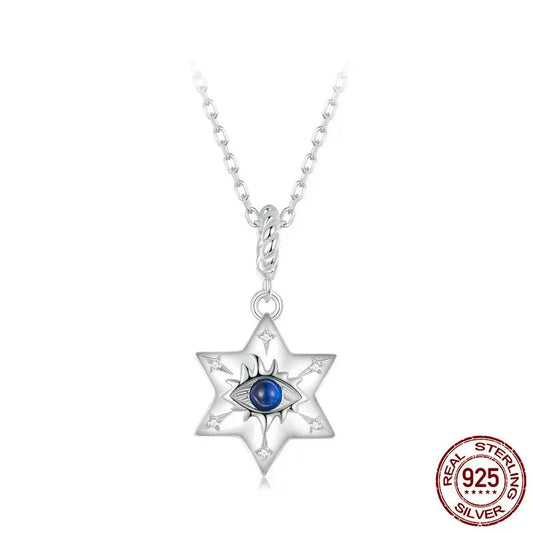 925 Sterling Silver Star of David Evil Eye Necklace