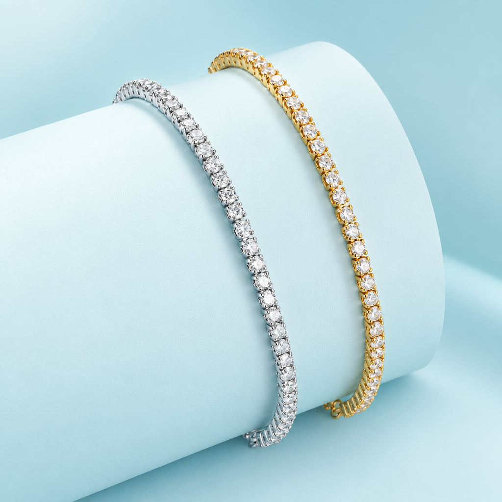 925 sterling silver CZ jewelry bracelet featuring a row of sparkling cubic zirconia stones and an adjustable slider chain in a classic tennis bracelet design.