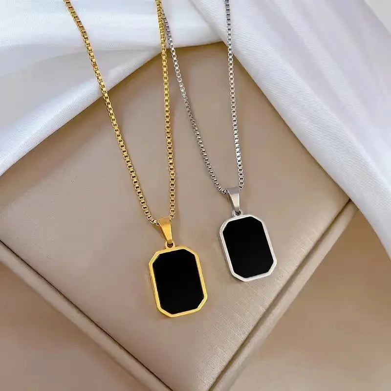 , Korean Black Geometric Pendant Necklace