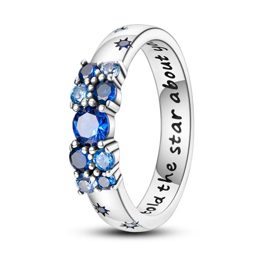 925 Sterling Silver Fashion Blue Star Cipher Ring