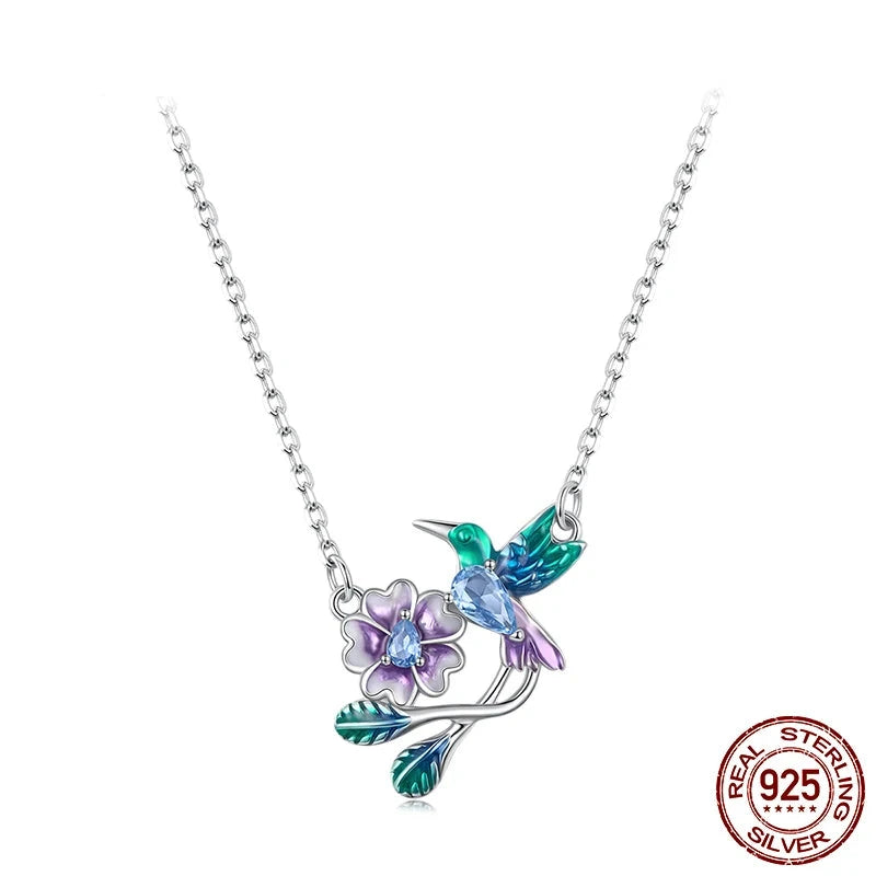 925 Silver Bird Flower Jewelry Necklace & Bracelet White Gold Plated Zircon